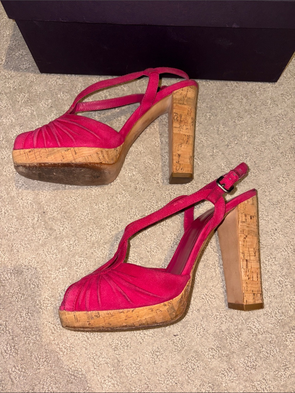 Prada Magenta Suede Knotted Slingback Heels - Picture 5 of 9